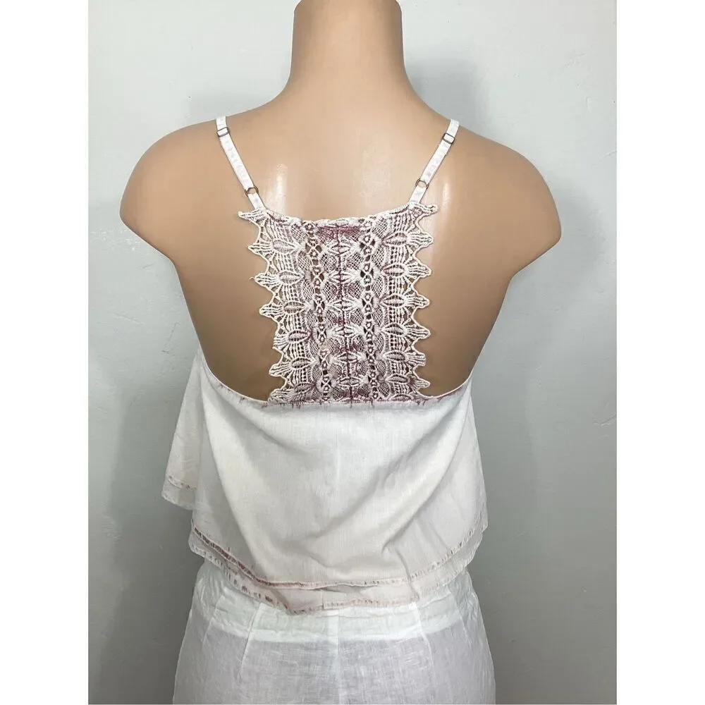New. RAGA boho ivory/pink embroidered crop top. Small. Retails $109 - Picture 5 of 8